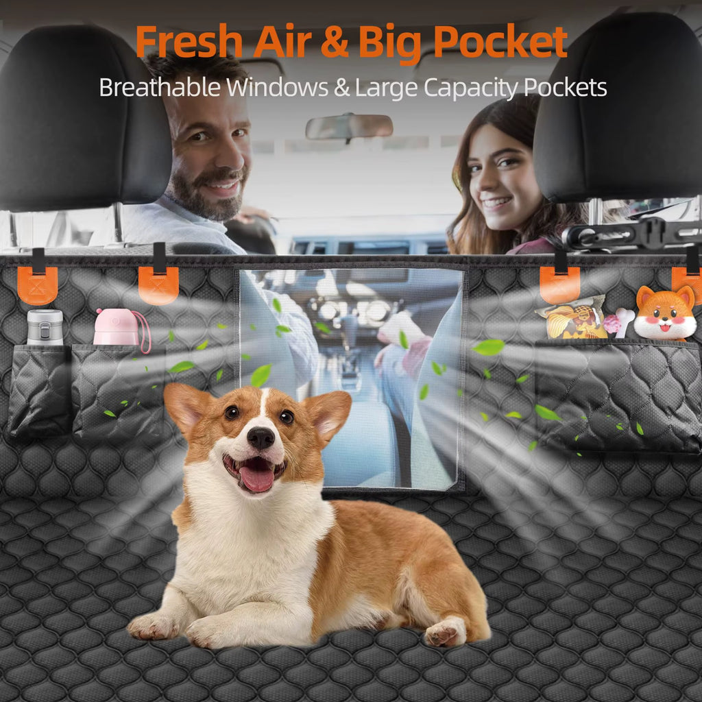 Back Seat Extender Hard Bottom Dog Car Seat Cover for Dogs Dog Hammock with Mesh Window Scratch-Proof and Anti-Slip