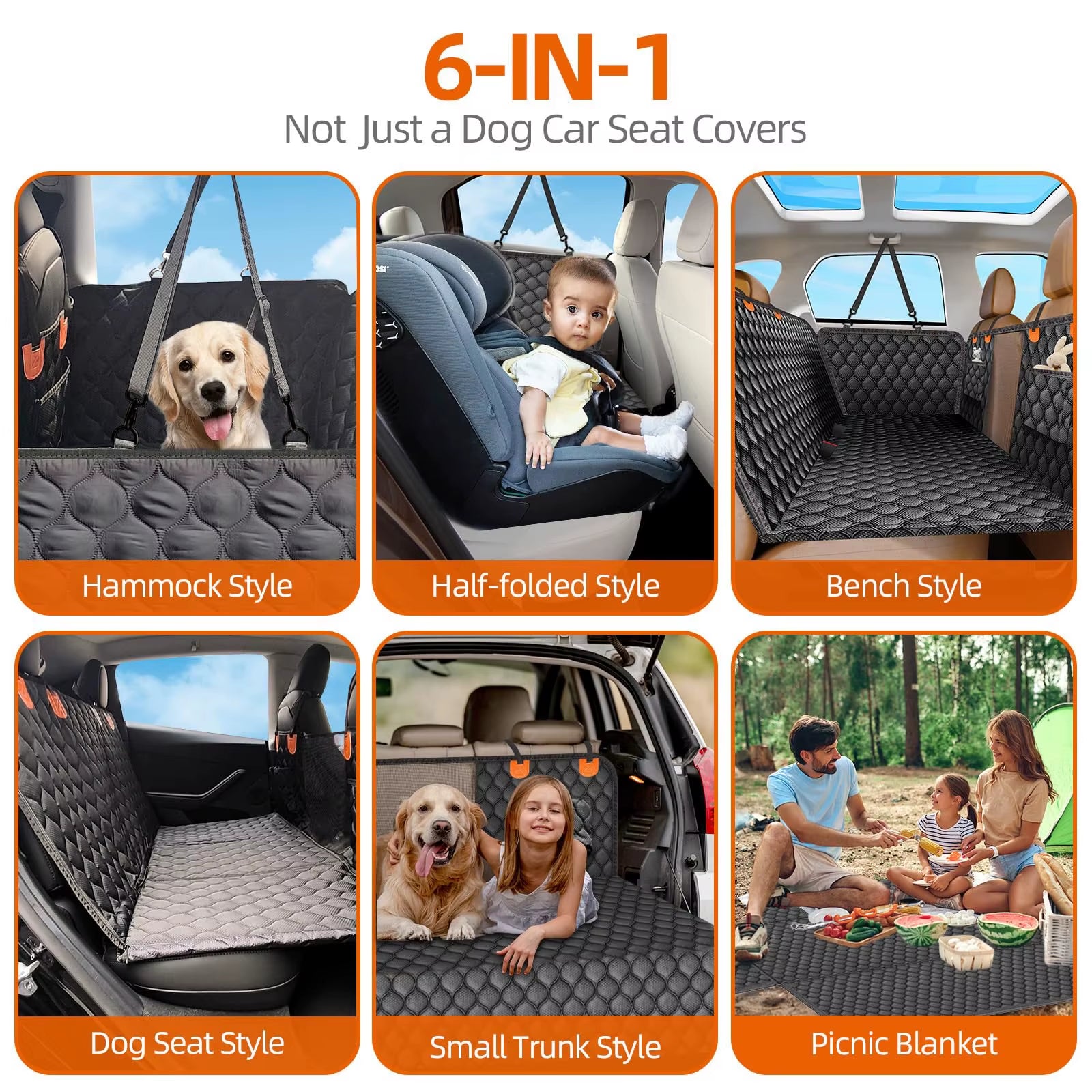 Back Seat Extender Hard Bottom Dog Car Seat Cover for Dogs Dog Hammock with Mesh Window Scratch-Proof and Anti-Slip