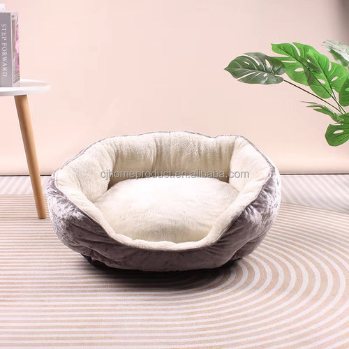 Modern Winter Solid Soft Washable Fabric Pet Bed for Dogs and Cats round Shape Box Packaging