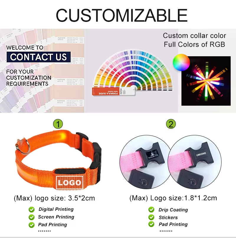 Electronic Pet LED Dog Collar Adjustable Flash Recharge Pet Collars Reflective LED Collars for Dogs Night Anti-Lost Dog Products