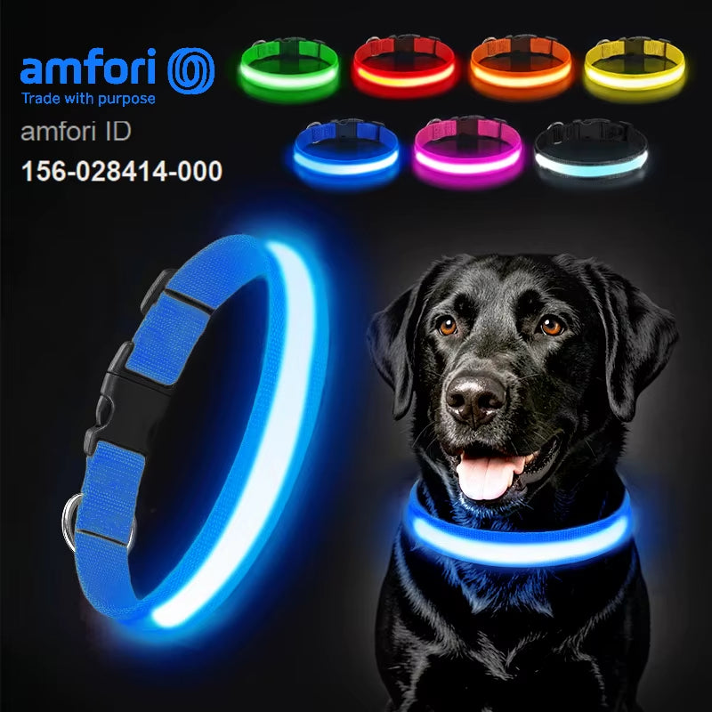 Electronic Pet LED Dog Collar Adjustable Flash Recharge Pet Collars Reflective LED Collars for Dogs Night Anti-Lost Dog Products